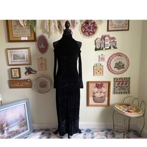 90's VTG Moda Int'l sexy off the shoulder cut out bodycon goth alt maxi dress